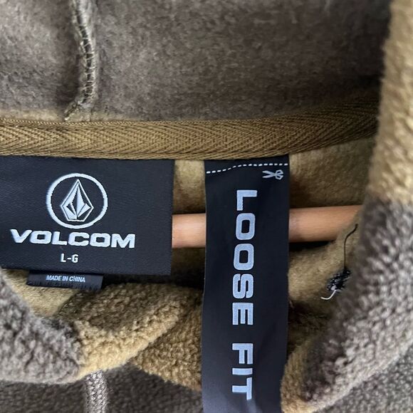 Volcom Large Volcom Throw Exeptions Pullover Hoodie - Fleece Green Striped - Picture 5 of 13